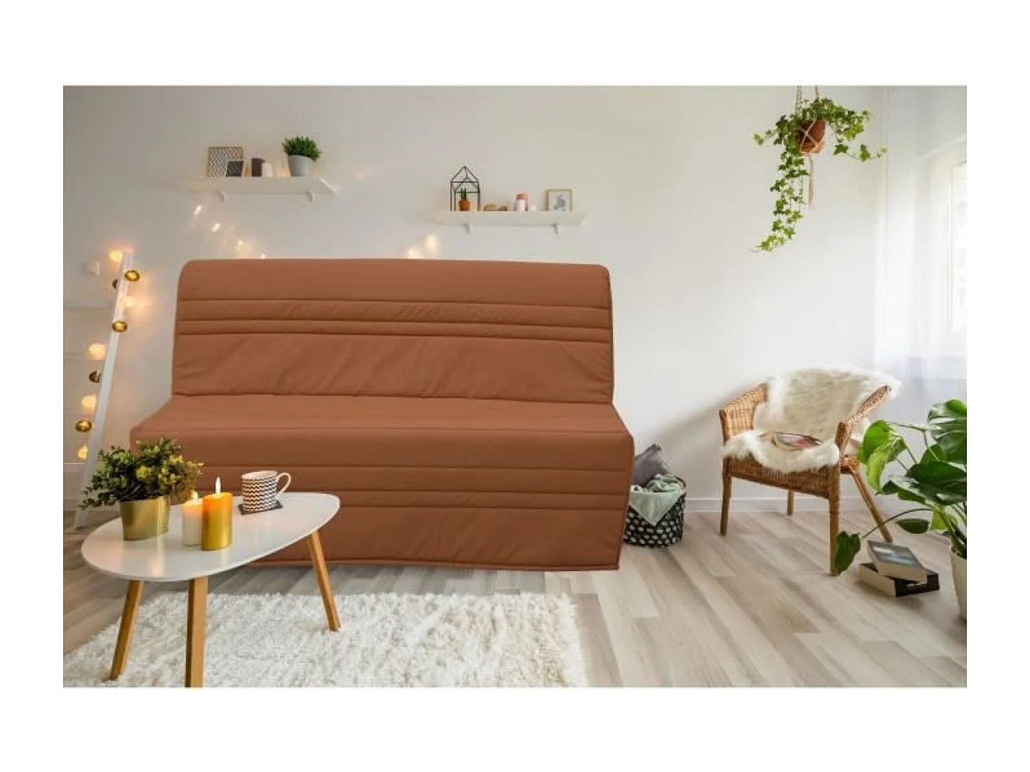 Slaapbank BZ 2 plaatsen Joe Stof Terracotta Franse Fabricage