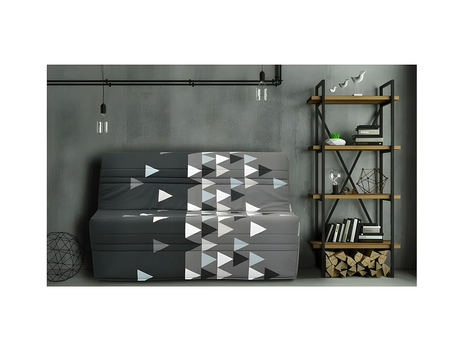 GRUHIER Banquette BZ - Tissu Gris et noir - L143 x P97 x H89cm - Joe