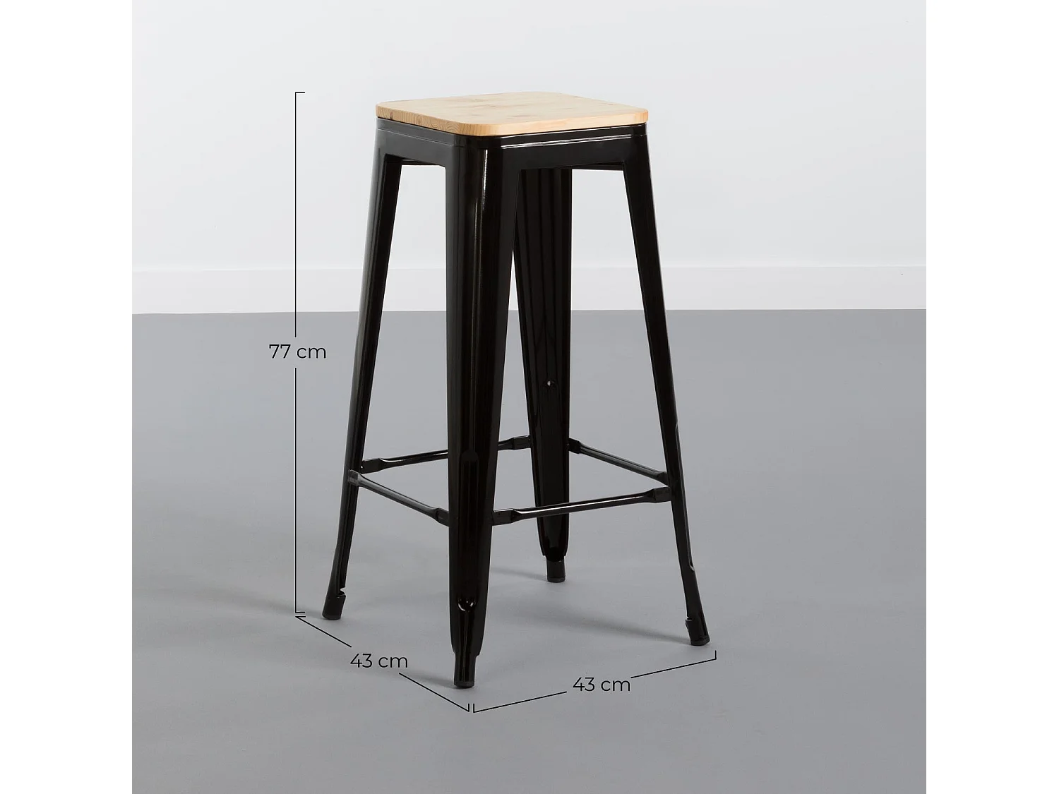 Tabouret industriel solide avec siège en bois 42x42x76.5cm Thinia Home