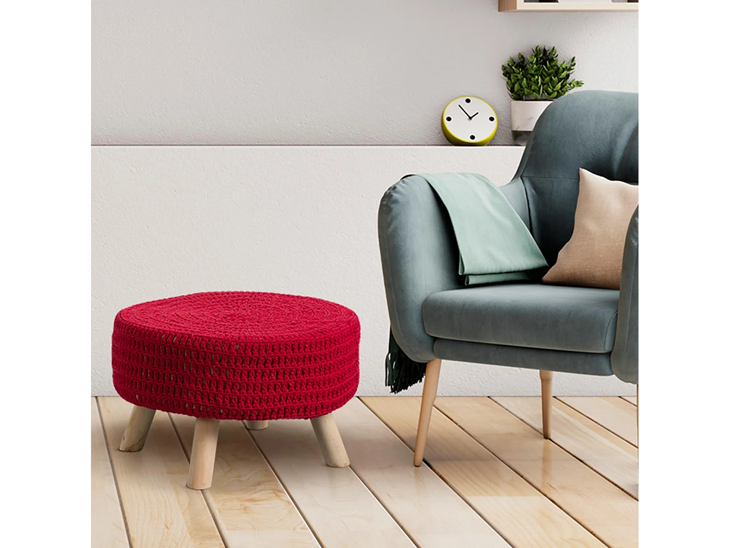 Puff Redondo Baris Rojo 49x30cm Thinia Home