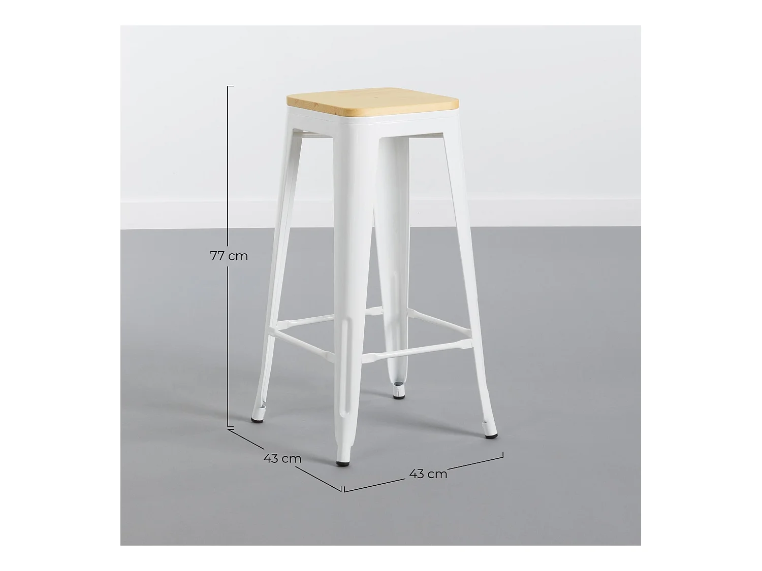 Pack 2 Taburetes Industriales Strong con Asiento de Madera 42x42x76.5cm Thinia Home