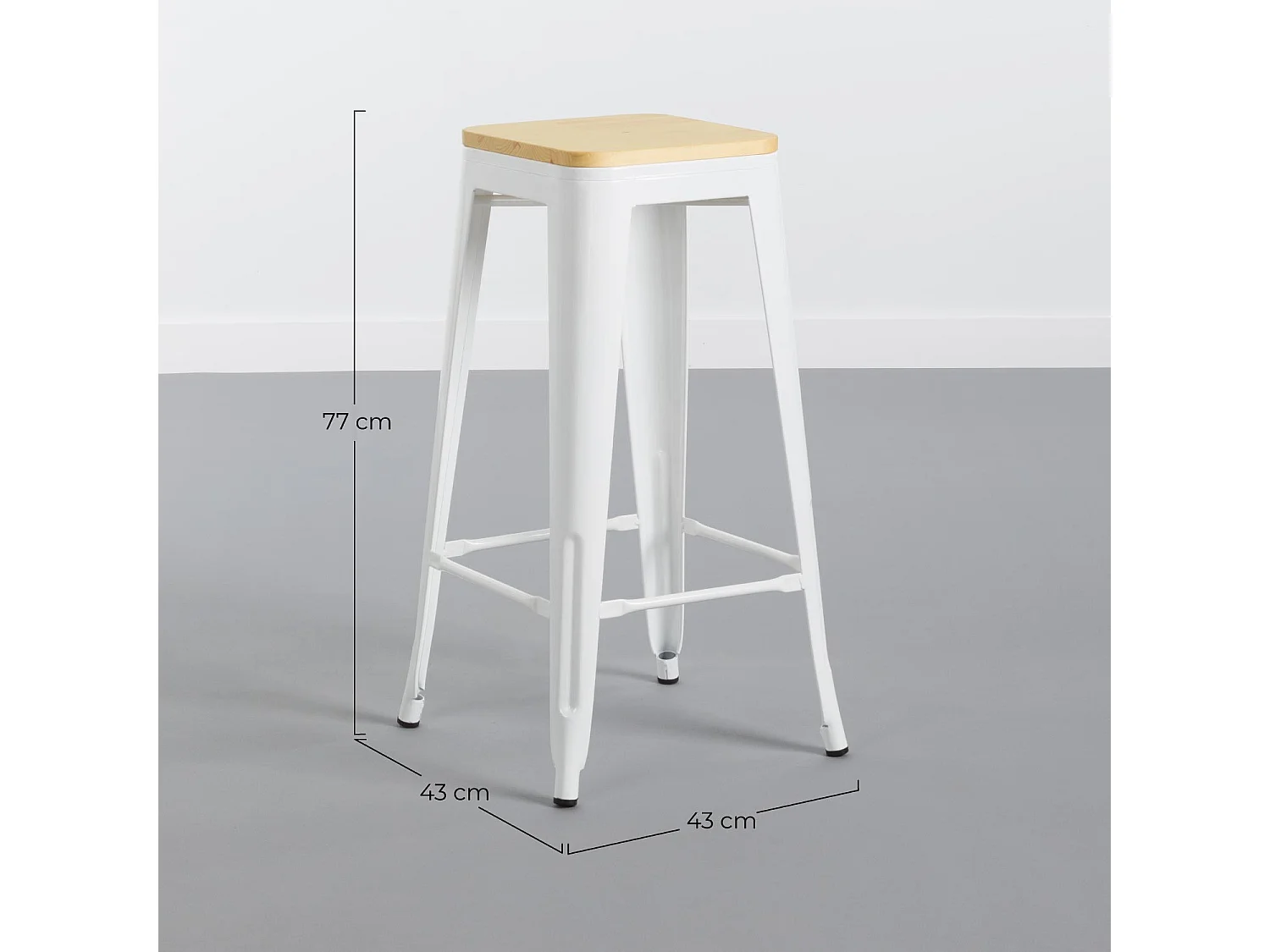 Pack 2 Taburetes Industriales Strong con Asiento de Madera 42x42x76.5cm Thinia Home