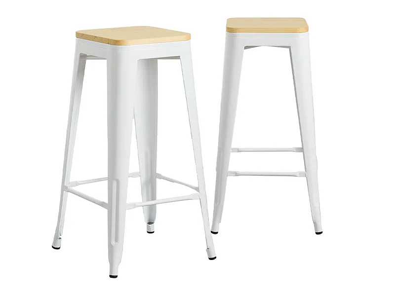Pack 2 Taburetes Industriales Strong con Asiento de Madera 42x42x76.5cm Thinia Home