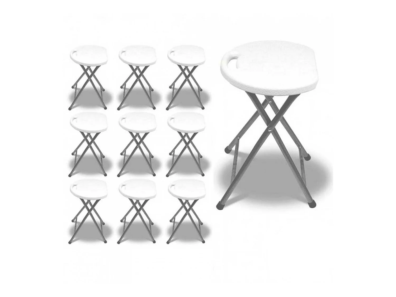 MegaPack 10 Tabourets Pliants en Résine et Acier 31x45cm Blanc 7house
