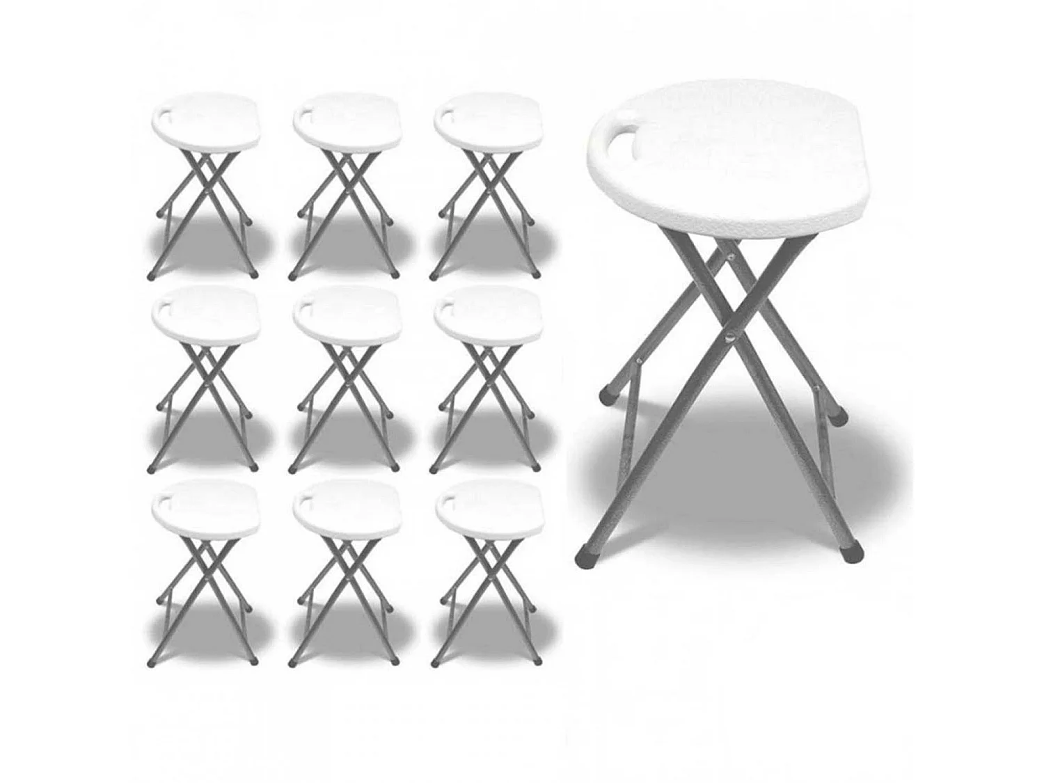 MegaPack 10 Taburetes Plegables de Resina y Acero 31x45cm Blancos 7house