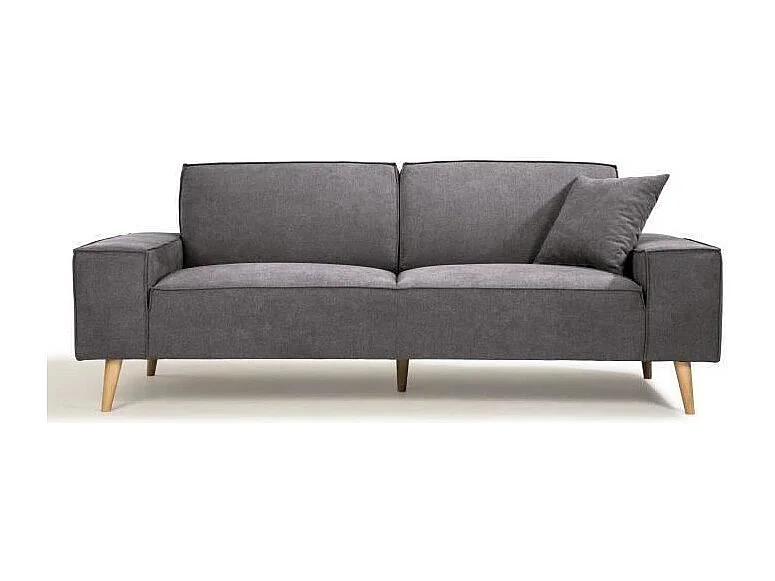 Canapé Droit 3 Places - Tissu Gris - HEXAGONE