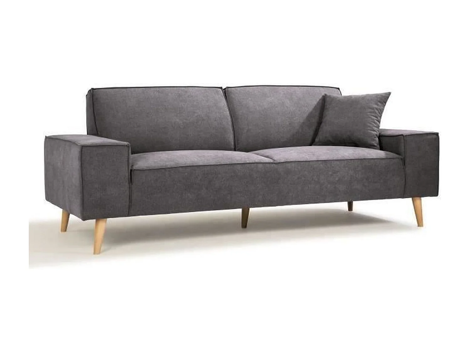 Canapé Droit 3 Places - Tissu Gris - HEXAGONE