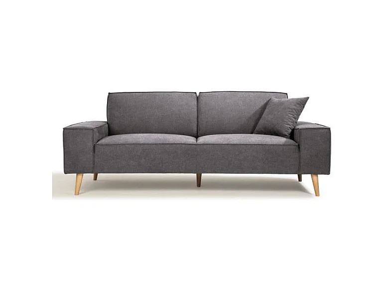 Canapé Droit 3 Places - Tissu Gris - HEXAGONE