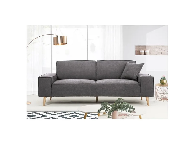 Canapé Droit 3 Places - Tissu Gris - HEXAGONE