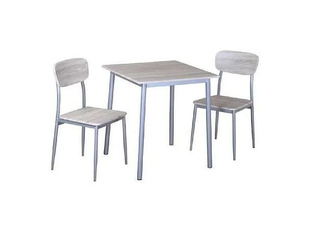 TABLE A MANGER AVEC CHAISES de la collection TOULON. Coloris bois et pieds gris métal.