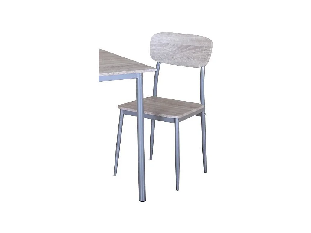 TABLE A MANGER AVEC CHAISES de la collection TOULON. Coloris bois et pieds gris métal.