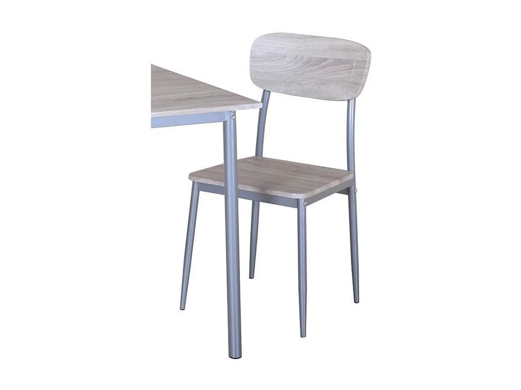 MESA DE JANTAR COM CADEIRAS da coleção TOULON. Cor de madeira e pés de metal cinza.