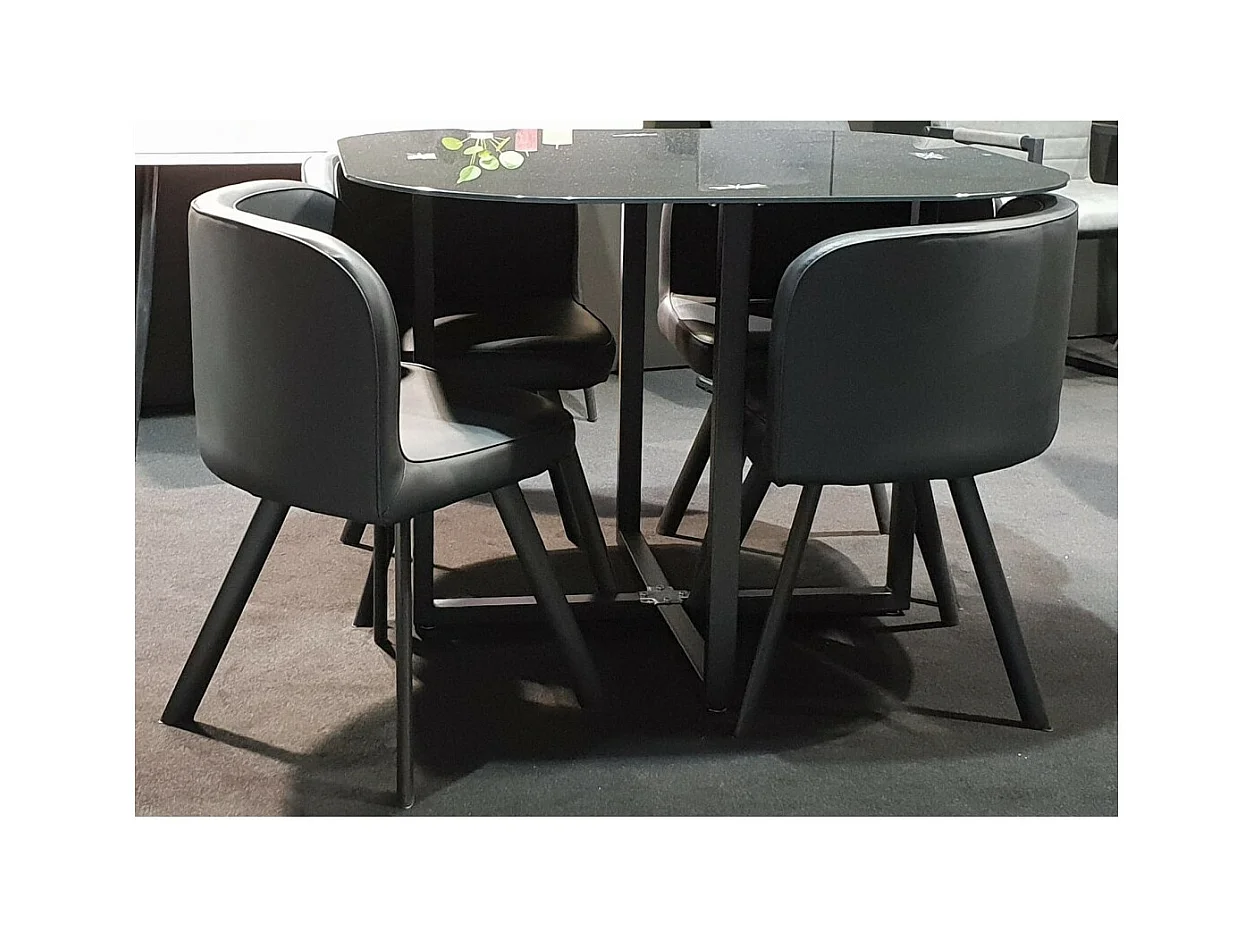 Set CANNES Tisch + 4 schwarze Stühle. Ideal für Küche oder Esszimmer.