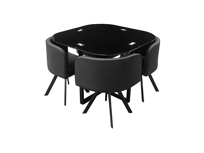 Ensemble CANNES table + 4 chaises noir. Idéal pour cuisine ou salle à manger.