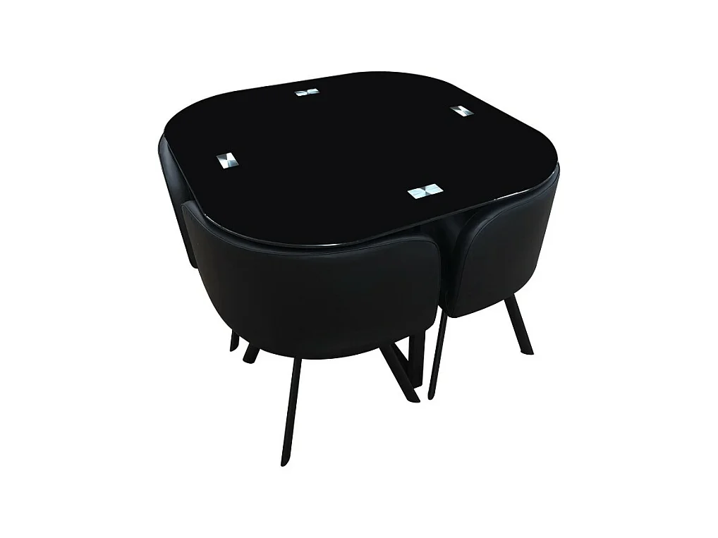 Ensemble CANNES table + 4 chaises noir. Idéal pour cuisine ou salle à manger.