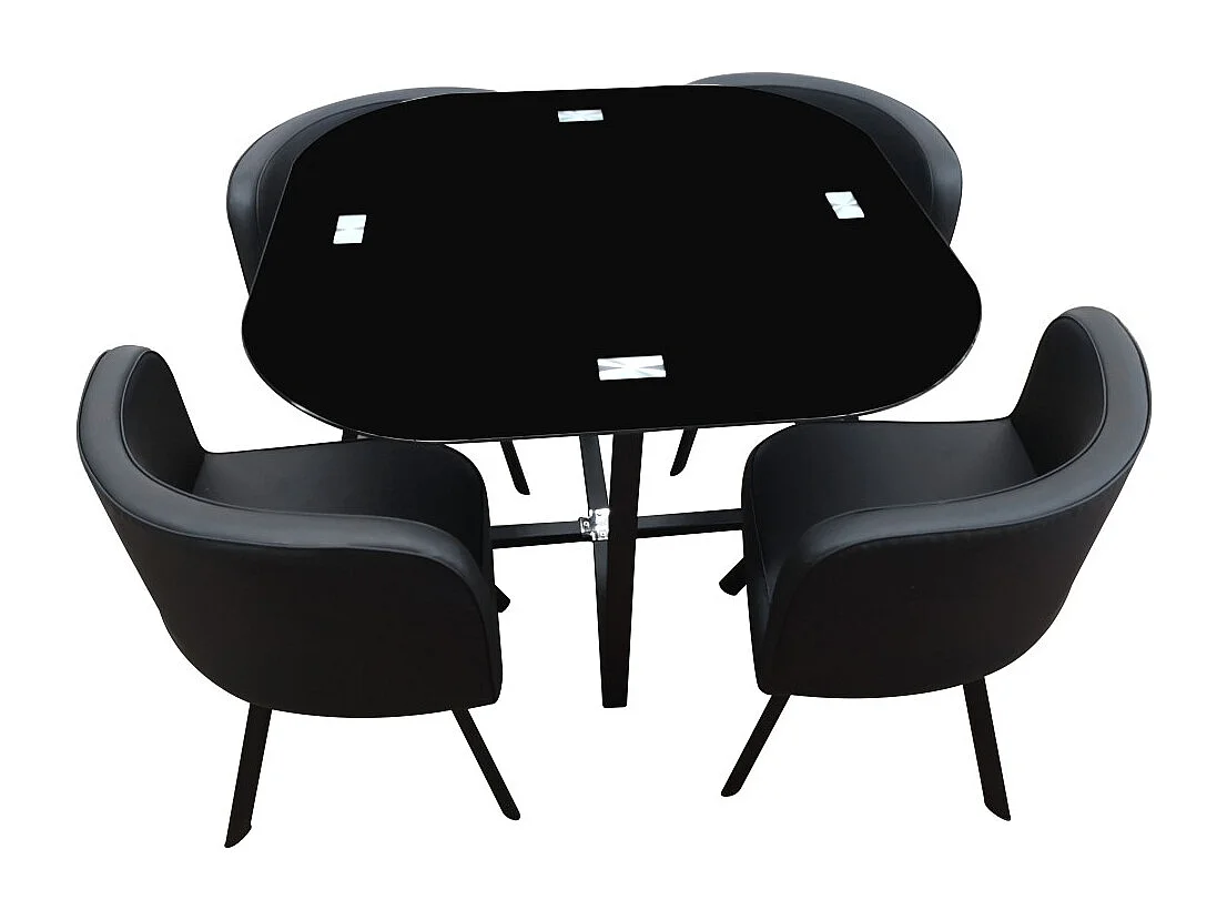 Ensemble CANNES table + 4 chaises noir. Idéal pour cuisine ou salle à manger.