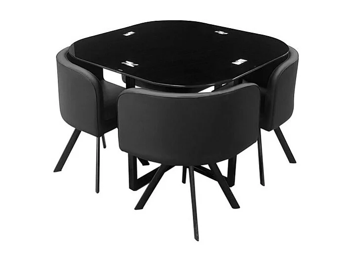 Ensemble CANNES table + 4 chaises noir. Idéal pour cuisine ou salle à manger.