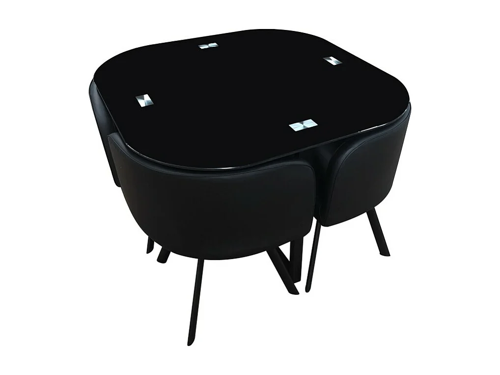 Ensemble CANNES table + 4 chaises noir. Idéal pour cuisine ou salle à manger.