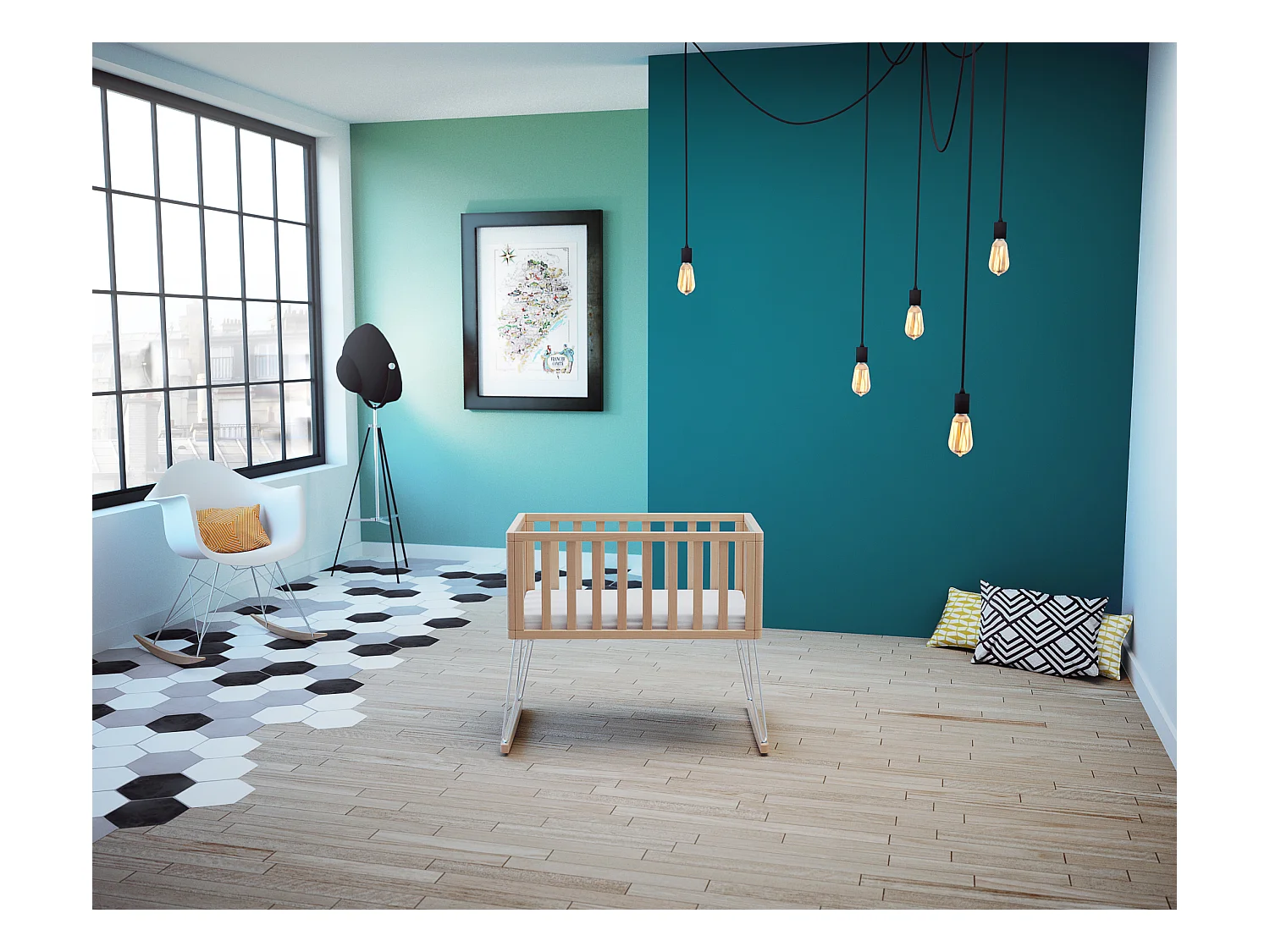 Schommelwieg ONLY in hout Beuken en in staal 40 x 80 cm