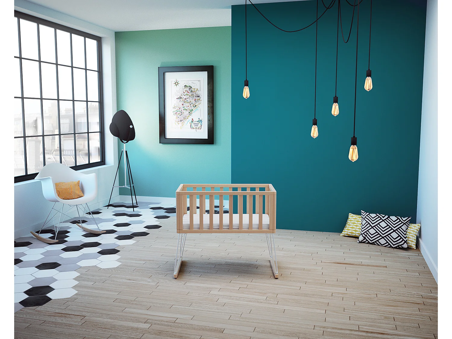 Schommelwieg ONLY in hout Beuken en in staal 40 x 80 cm