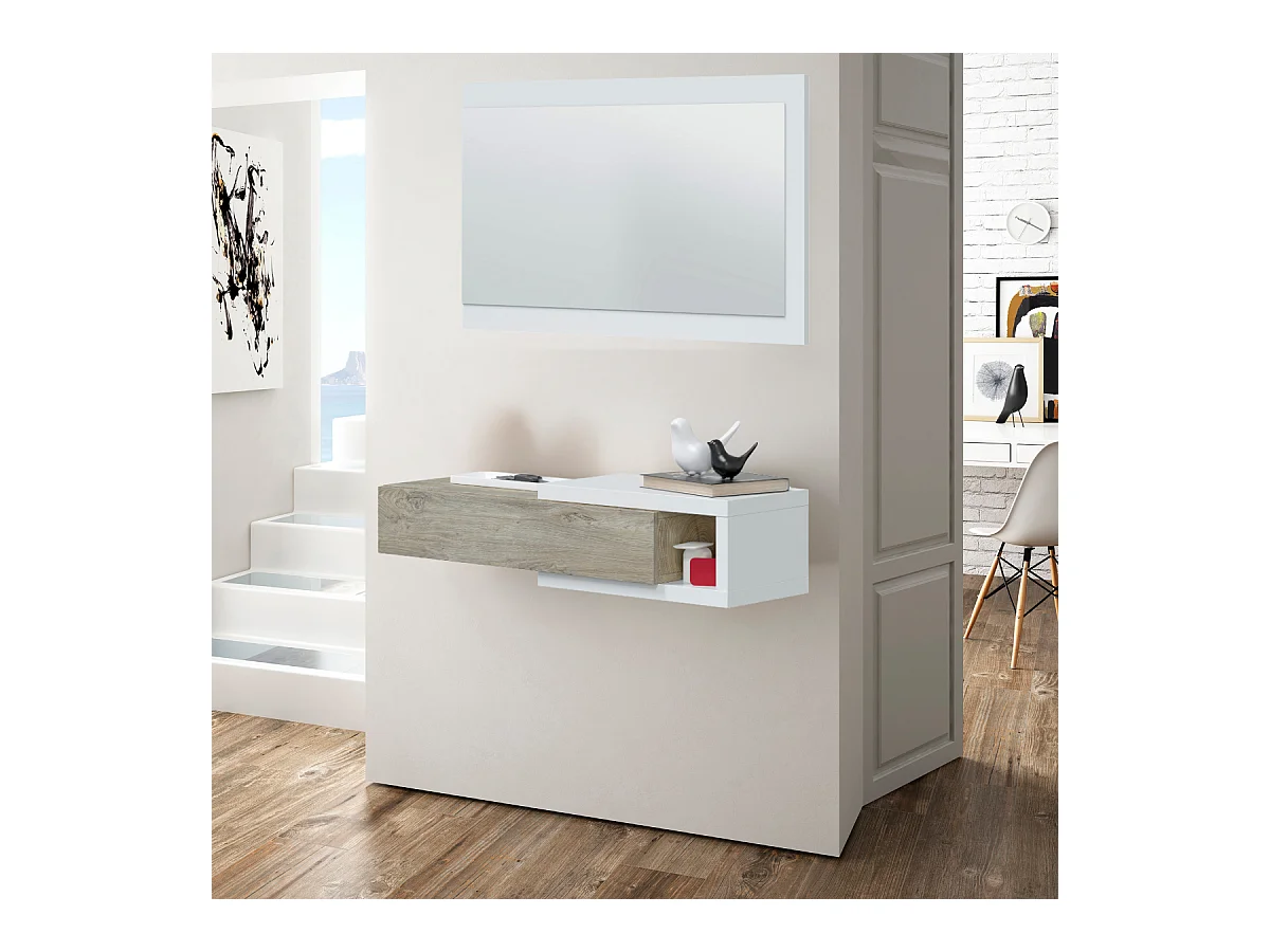 Hängekonsole, reversibel, mit 1 Schublade und 1 Spiegel L95 cm - NOON