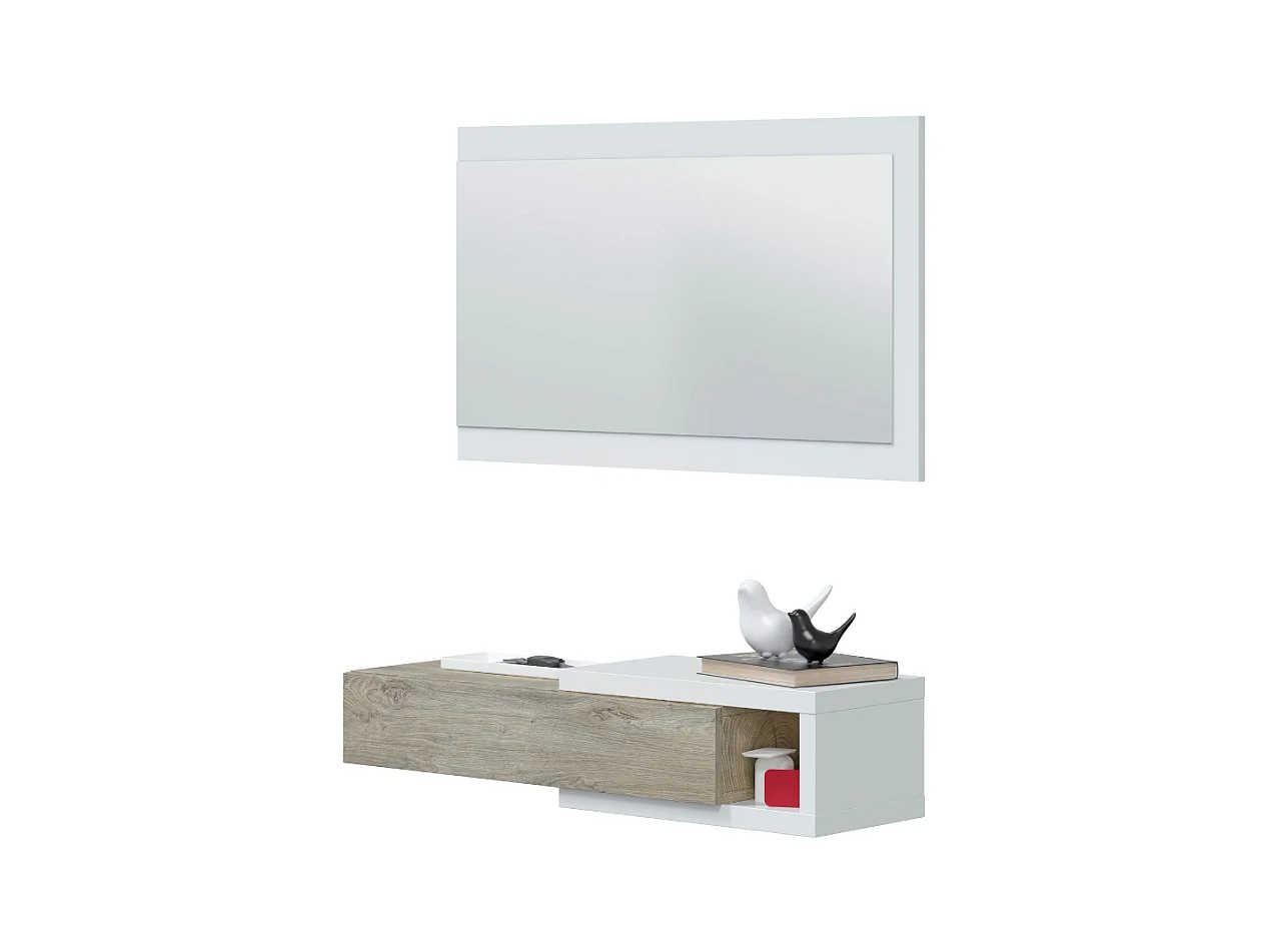 Hängekonsole, reversibel, mit 1 Schublade und 1 Spiegel L95 cm - NOON