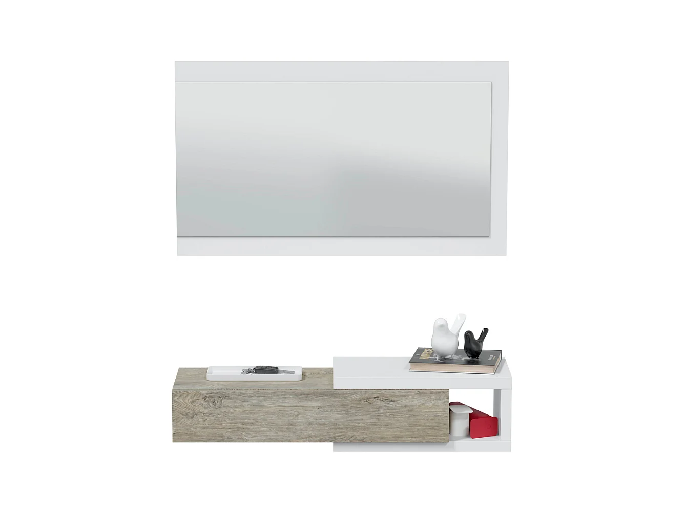 Consolle sospesa reversibile con 1 cassetto e 1 specchio L95 cm - NOON