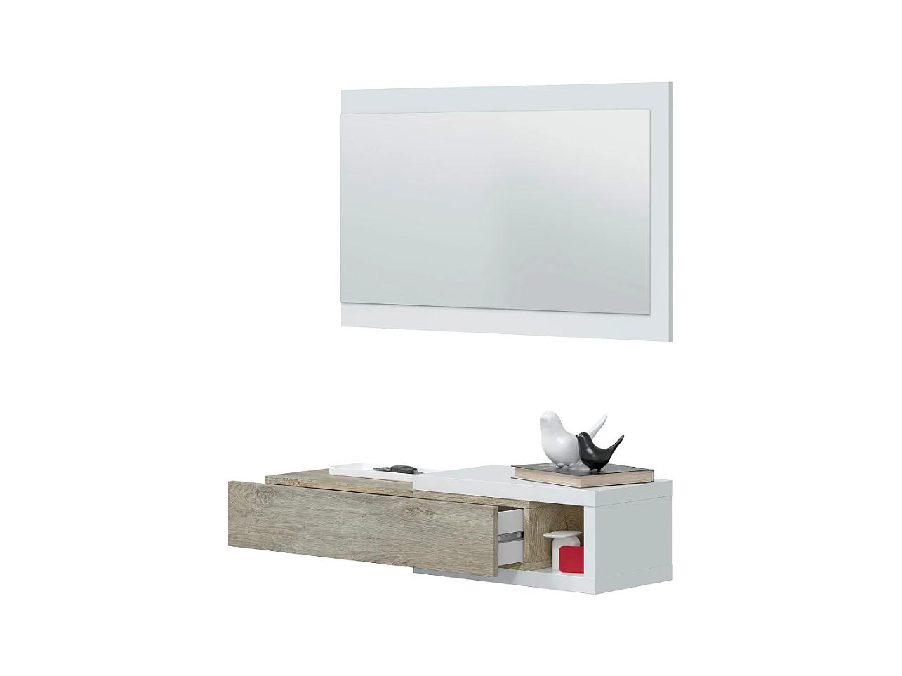 Console suspendue réversible avec 1 tiroir et 1 miroir L95 cm - NOON