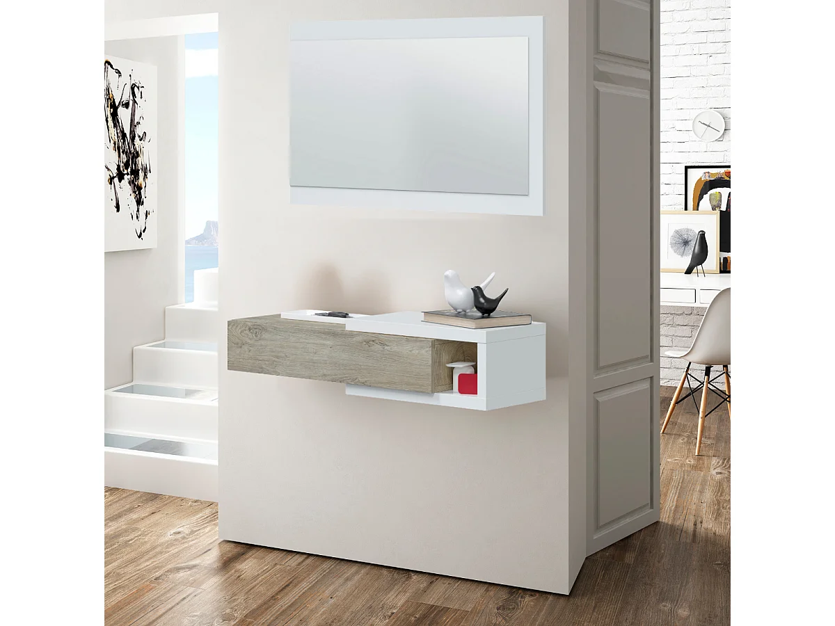 Console suspendue réversible avec 1 tiroir et 1 miroir L95 cm - NOON