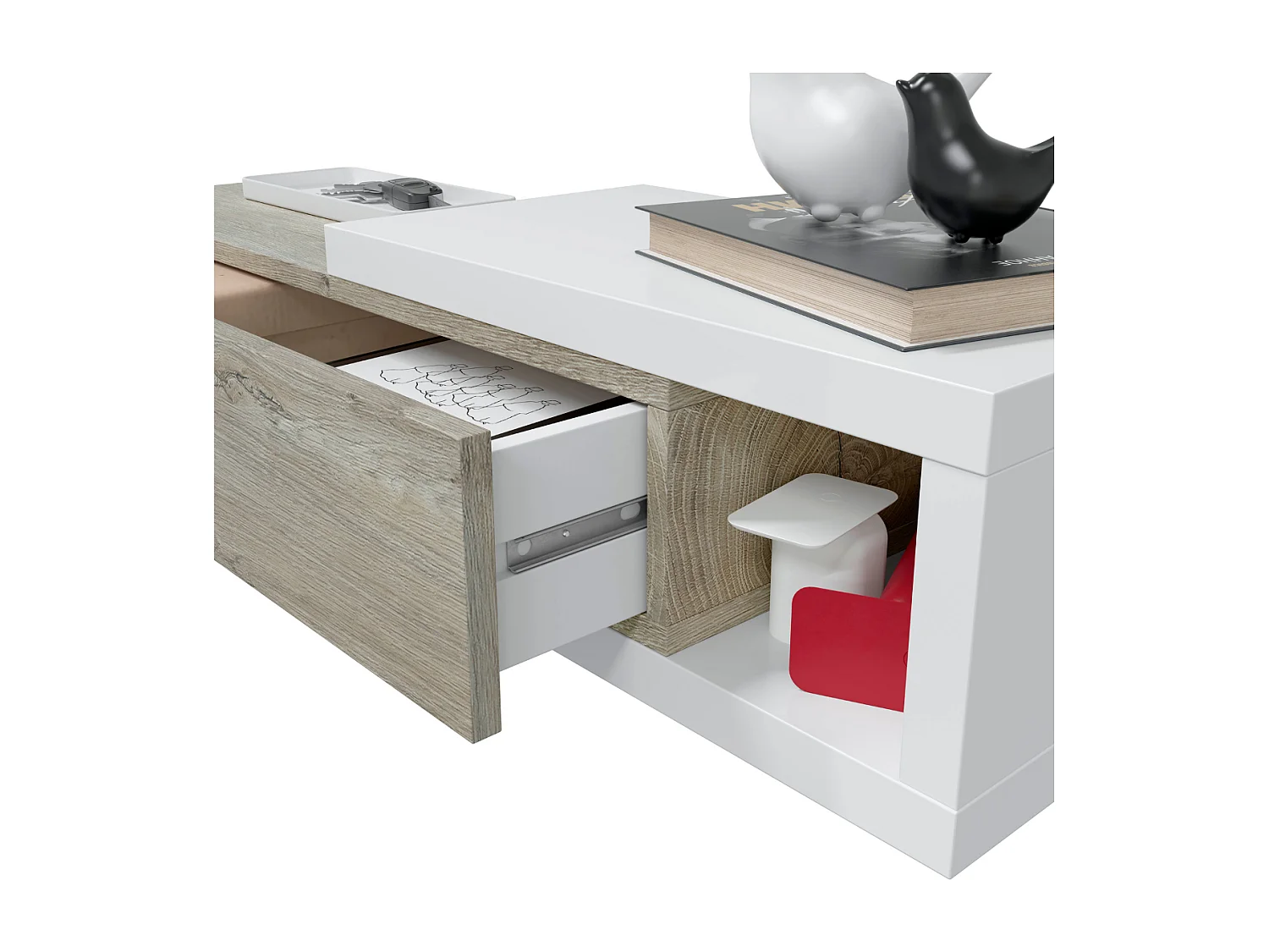 Console suspendue réversible avec 1 tiroir et 1 miroir L95 cm - NOON