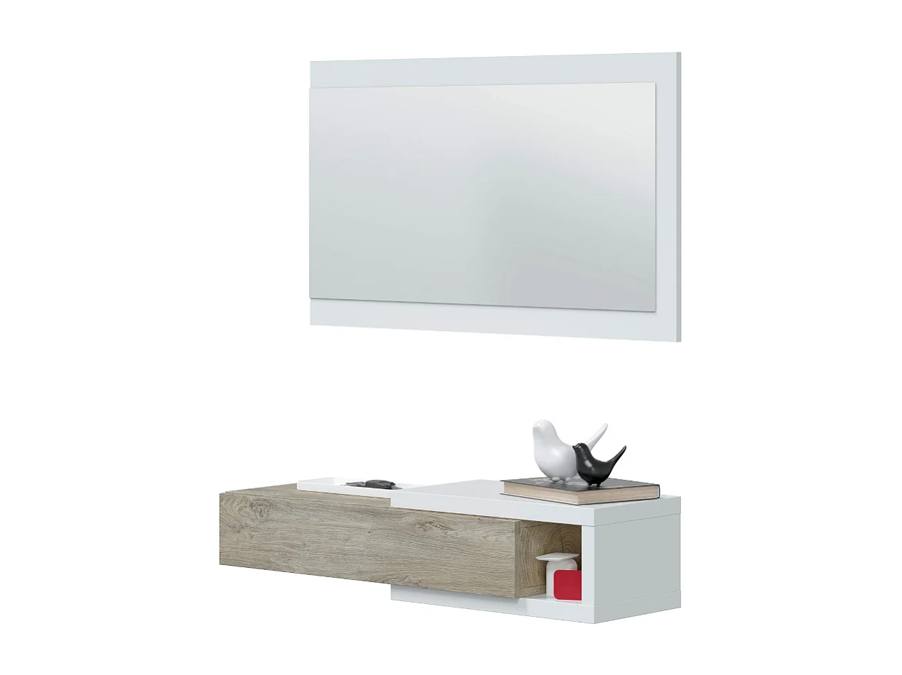 Console suspendue réversible avec 1 tiroir et 1 miroir L95 cm - NOON