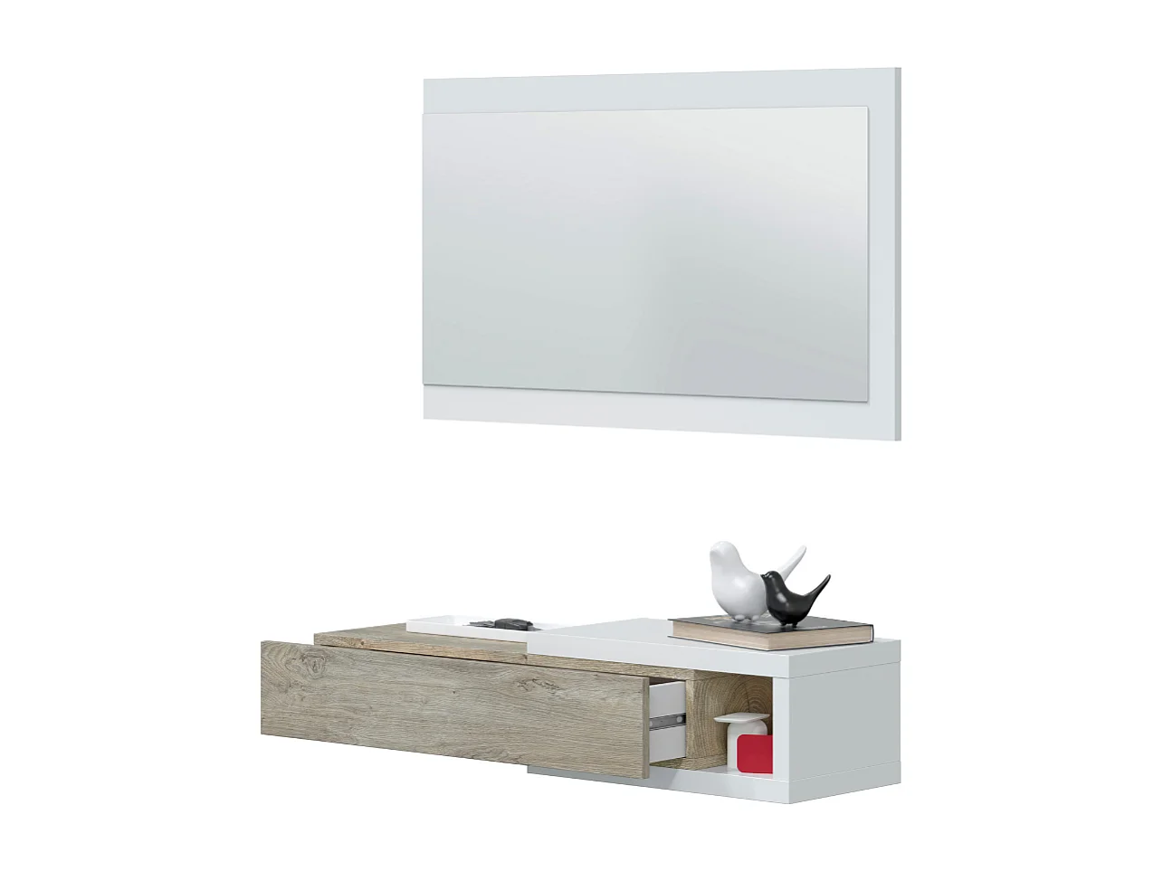 Console suspendue réversible avec 1 tiroir et 1 miroir L95 cm - NOON