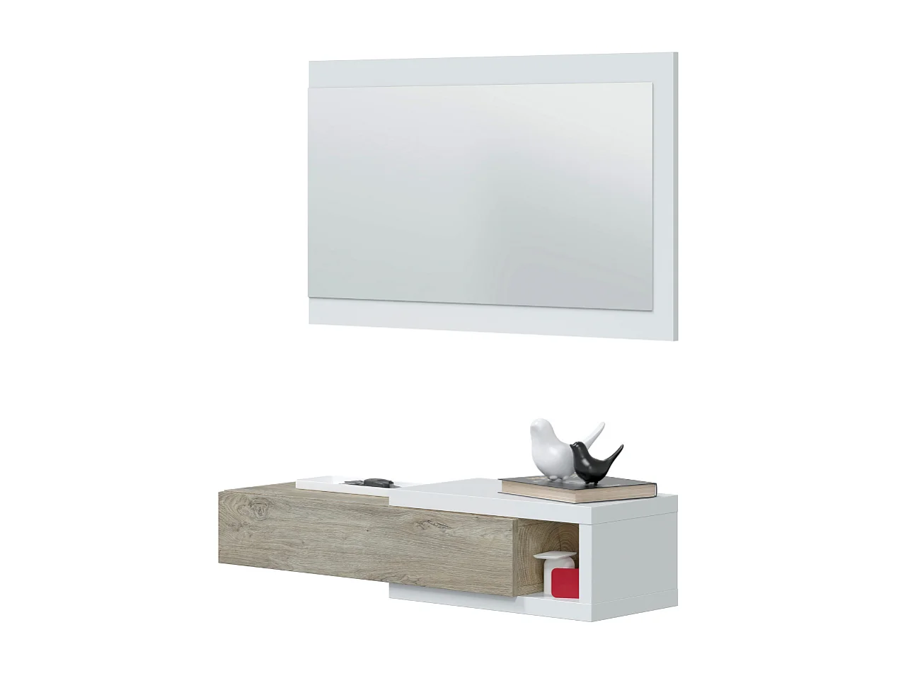 Console suspensa reversível com 1 gaveta e 1 espelho L95 cm - NOON Branco Fosco