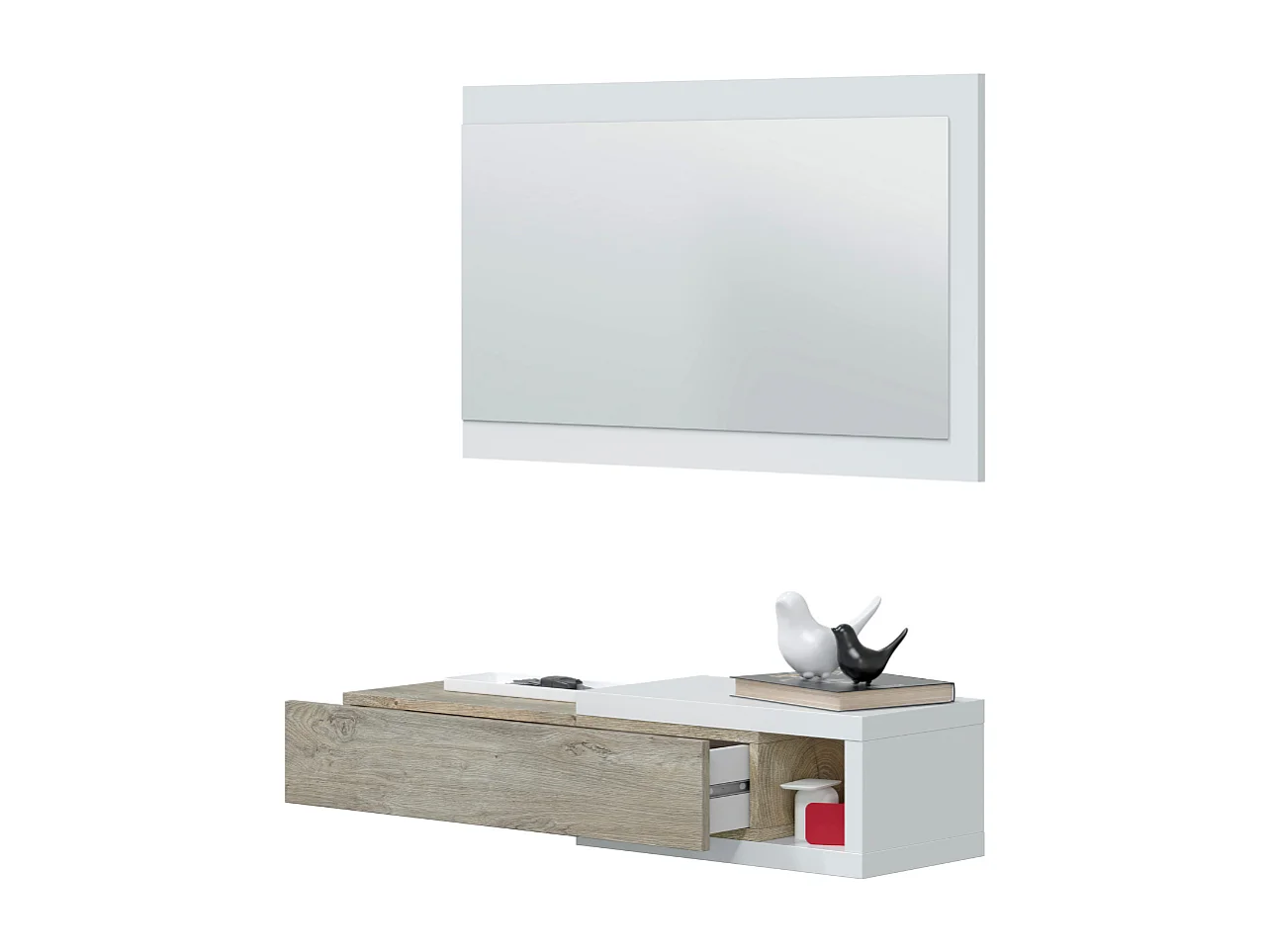 Console suspensa reversível com 1 gaveta e 1 espelho L95 cm - NOON Branco Fosco