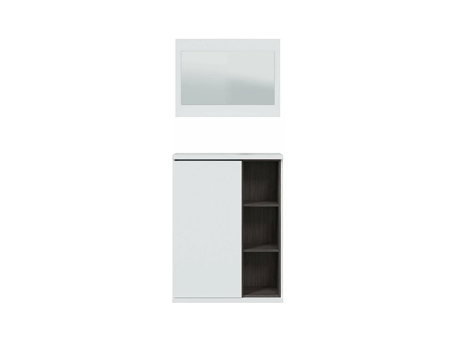 Meuble d'entrée 1 porte avec rangement chaussures et miroir Adhara - L108 cm