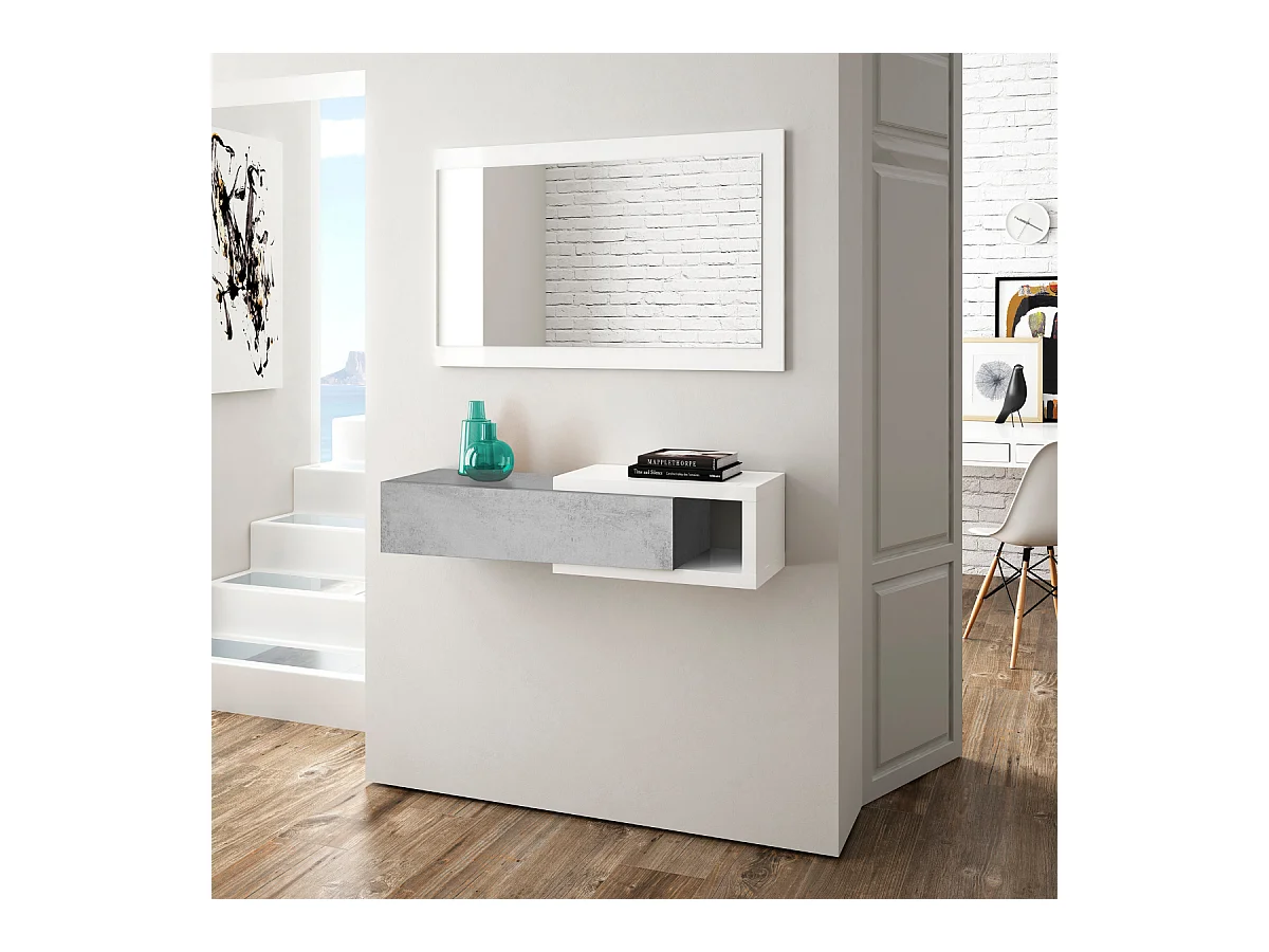 Hangende console omkeerbaar met 1 lade en 1 spiegel L95 cm - NOON