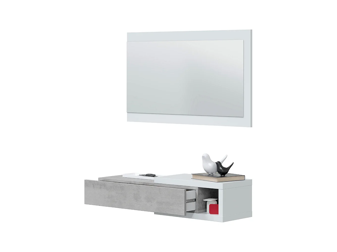 Hangende console omkeerbaar met 1 lade en 1 spiegel L95 cm - NOON