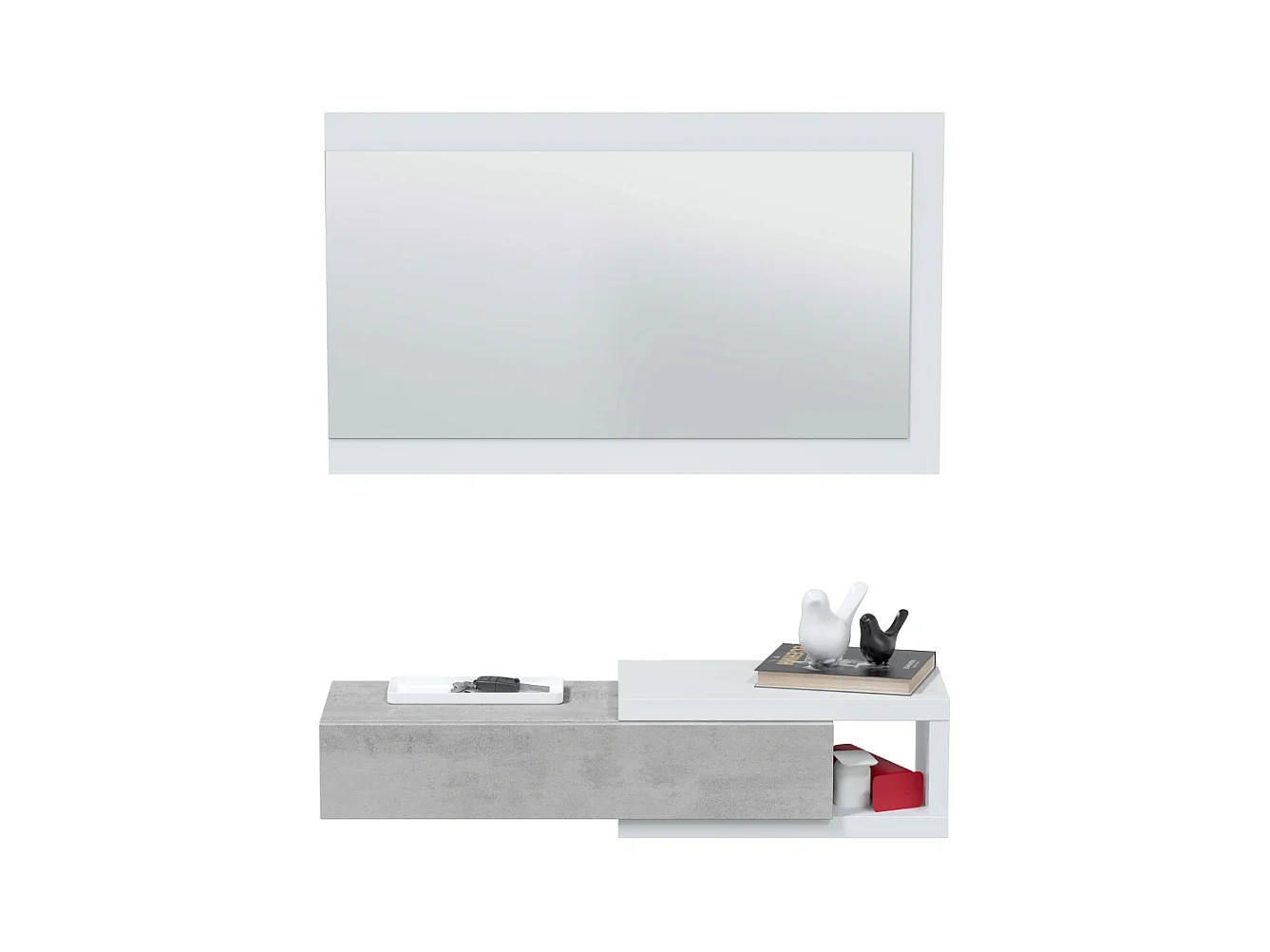 Hangende console omkeerbaar met 1 lade en 1 spiegel L95 cm - NOON