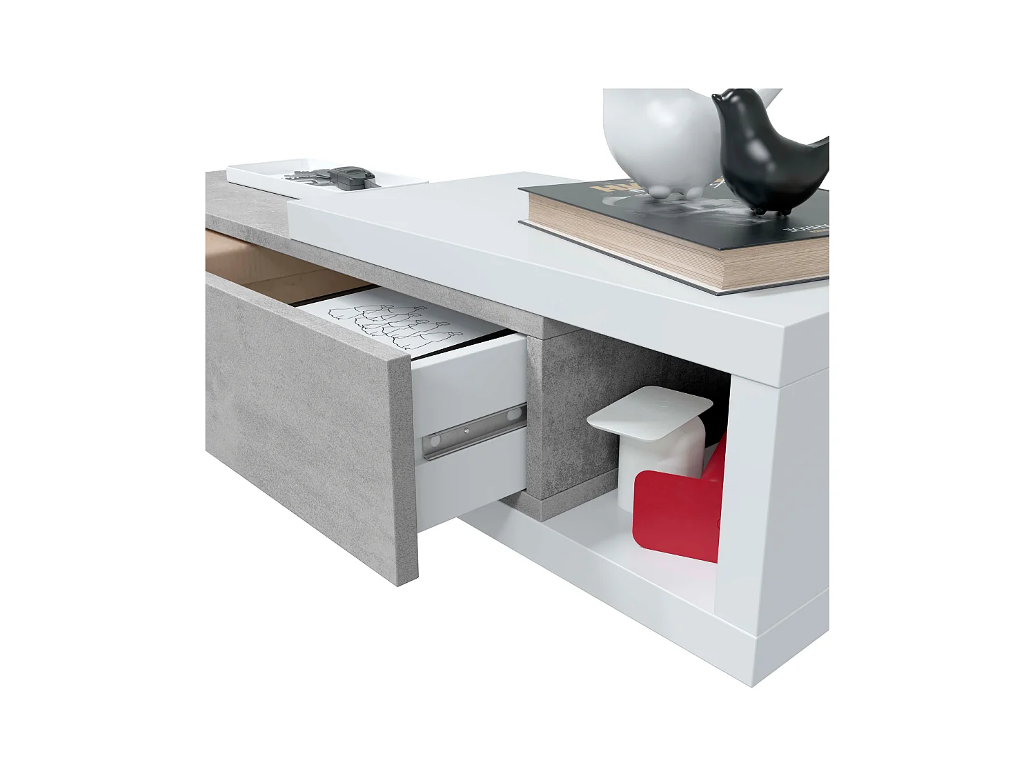 Hangende console omkeerbaar met 1 lade en 1 spiegel L95 cm - NOON