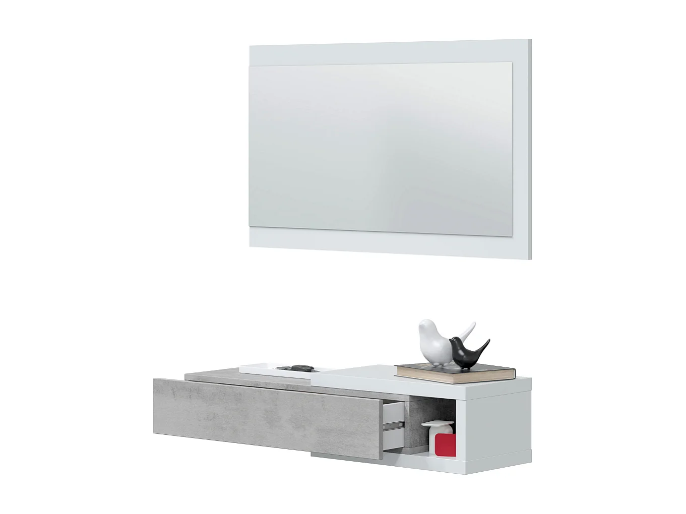 Console suspendue réversible avec 1 tiroir et 1 miroir L95 cm - NOON