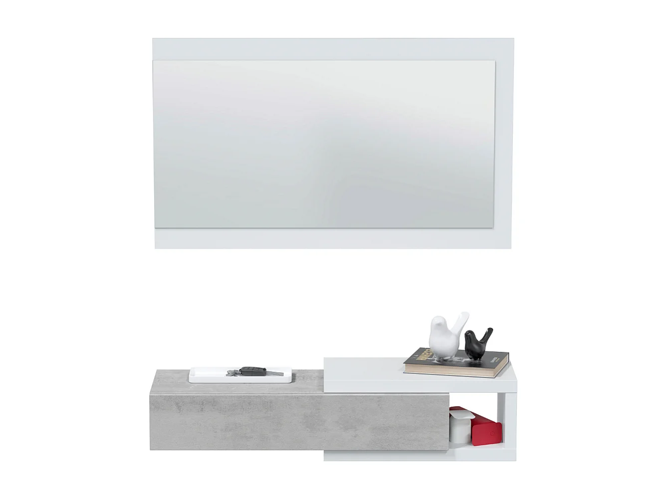 Console suspendue réversible avec 1 tiroir et 1 miroir L95 cm - NOON