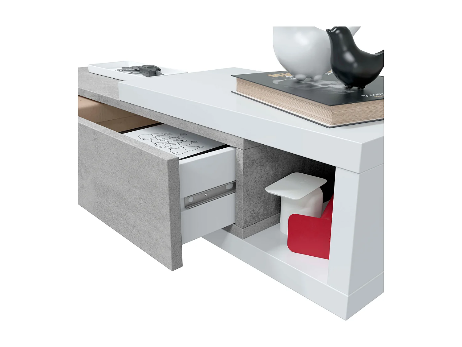 Console suspendue réversible avec 1 tiroir et 1 miroir L95 cm - NOON