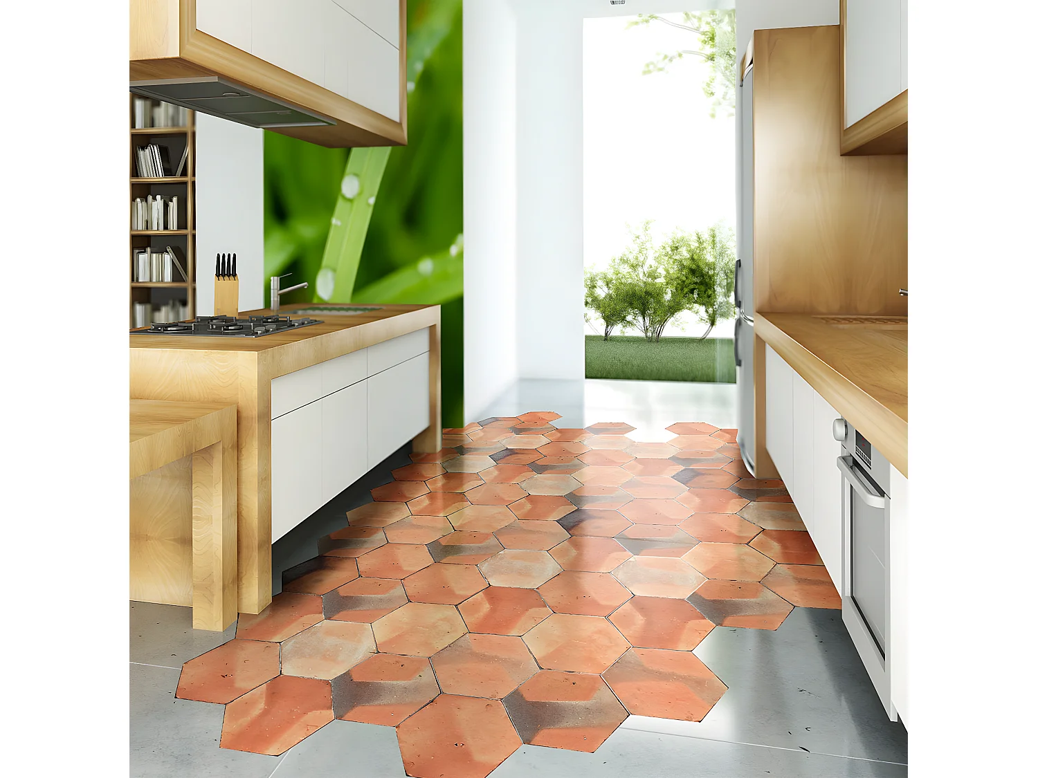 Stickers Sol Anti-dérapant avec Protection - TOMETTES TERRE CUITE SOL DE SARDAIGNE - 40x90cm-10stickershexagones20x18cm