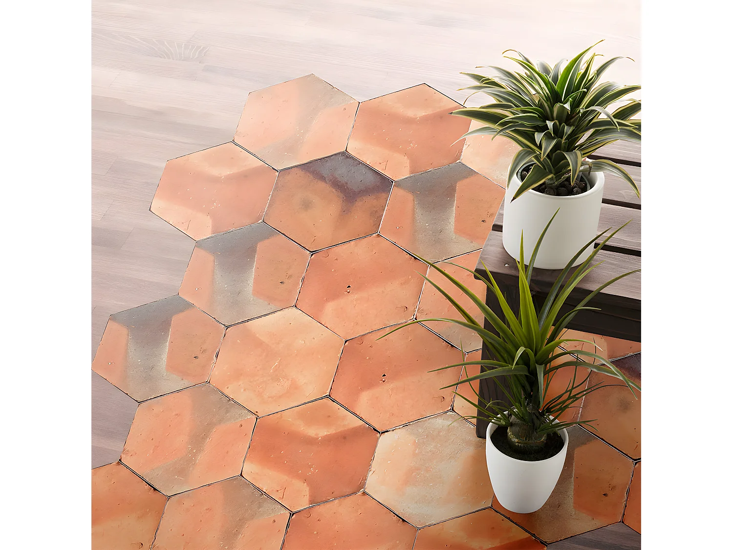 Stickers Sol Anti-dérapant avec Protection - TOMETTES TERRE CUITE SOL DE SARDAIGNE - 40x90cm-10stickershexagones20x18cm