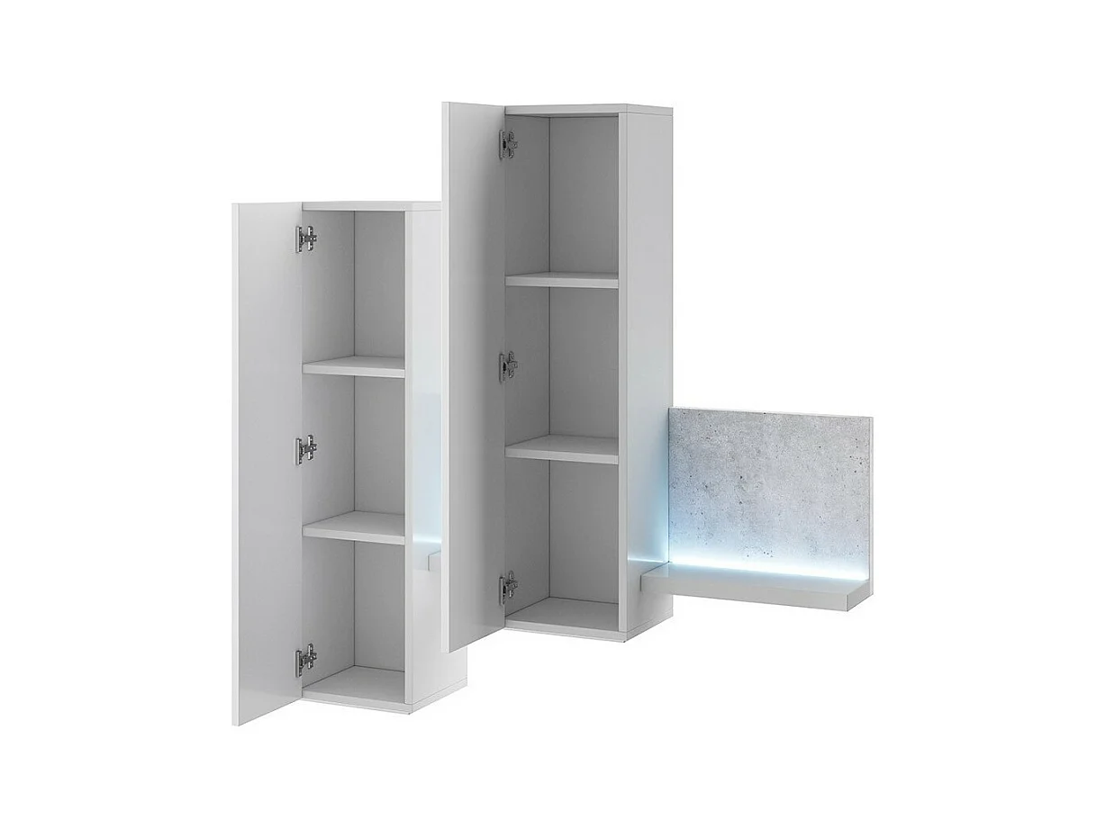 Composição mural design 152cm branca e efeito concreto + LED. Coleção BERGAMO.