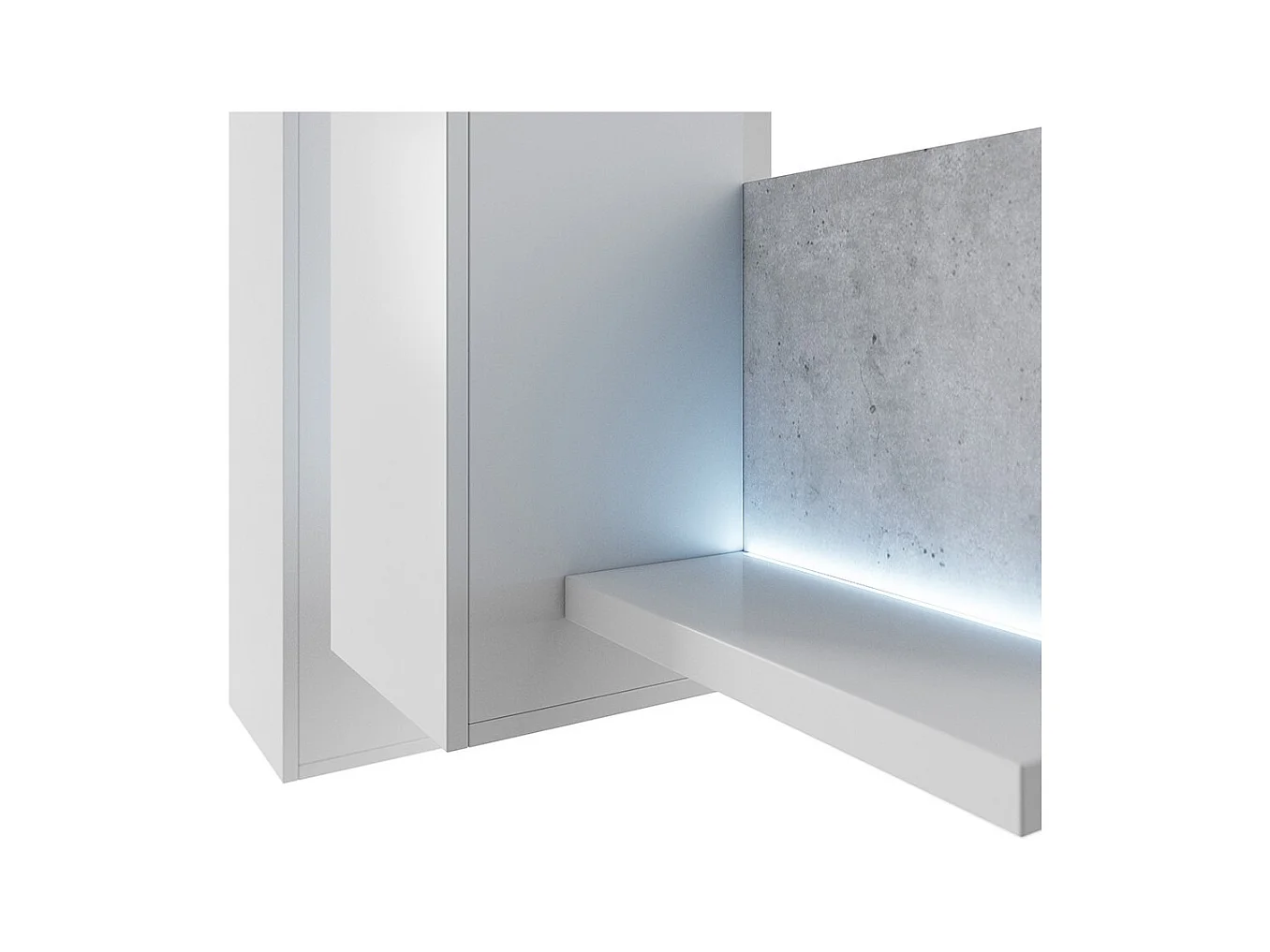 Composição mural design 152cm branca e efeito concreto + LED. Coleção BERGAMO.