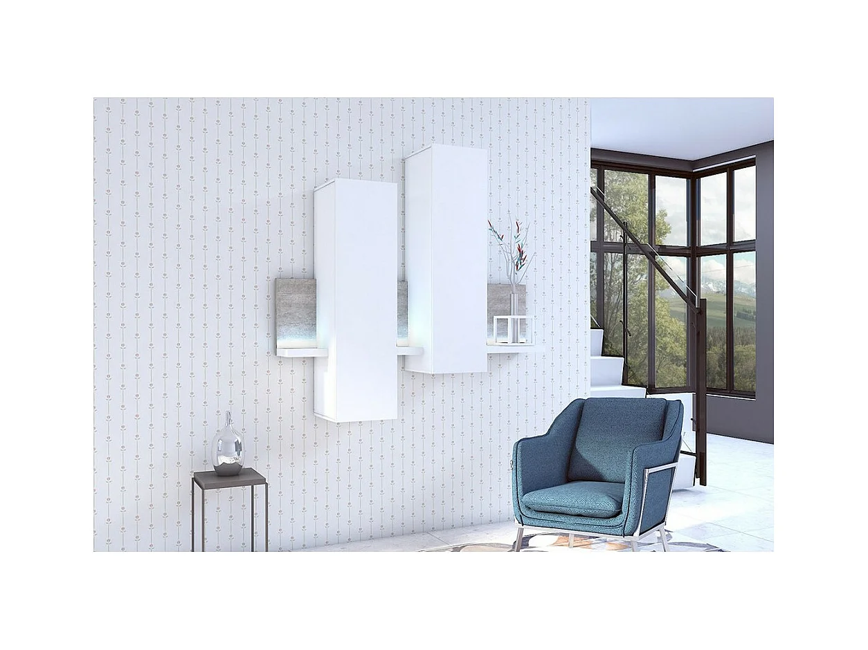 Composição mural design 152cm branca e efeito concreto + LED. Coleção BERGAMO.