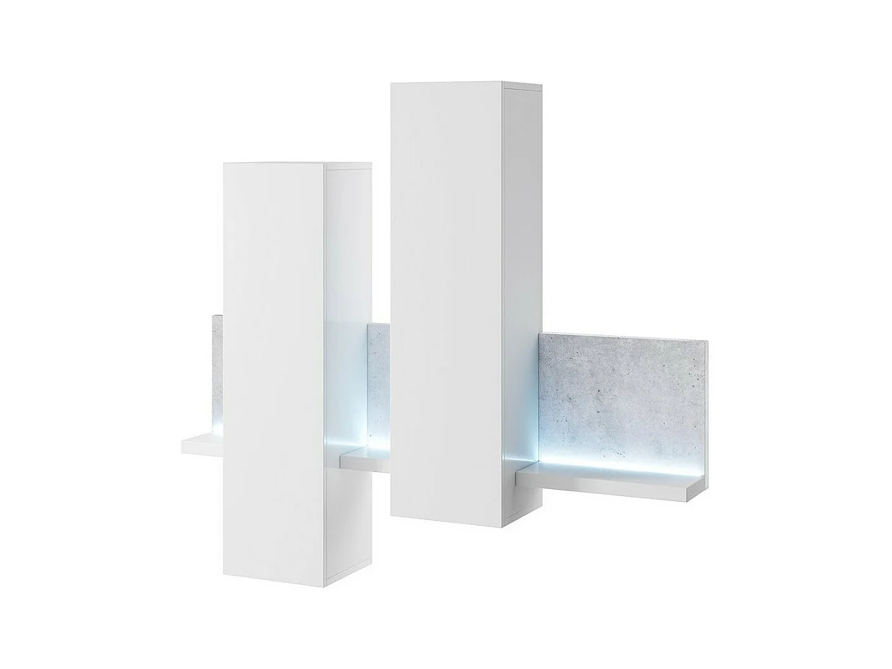 Composition murale BERGAME – 152 cm – Blanc et effet béton – LED intégrées – Design moderne