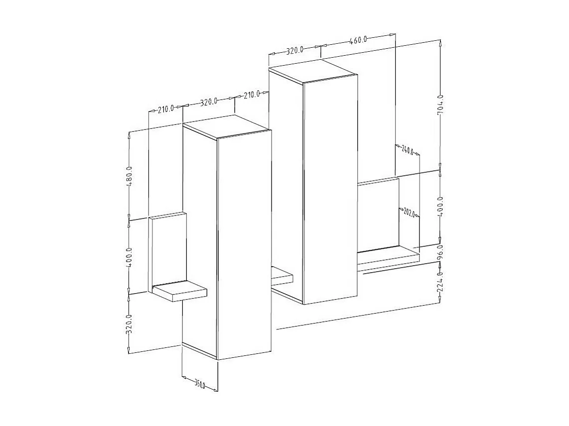 Wandcompositie BERGAMO – 152 cm – Wit en betoneffect – Geïntegreerde LED – Modern ontwerp