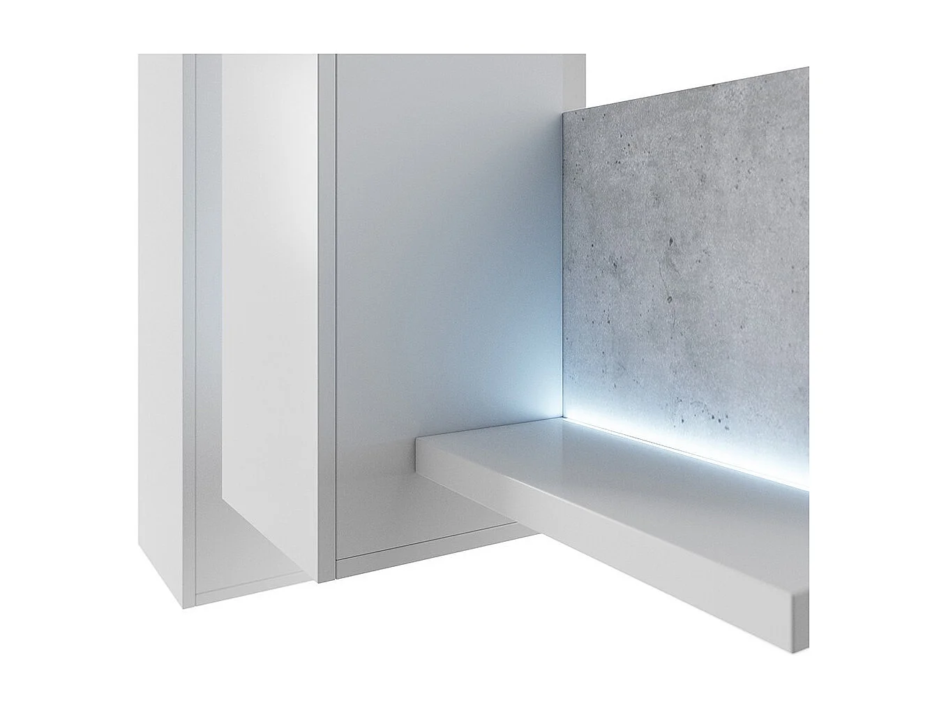 Wandcompositie BERGAMO – 152 cm – Wit en betoneffect – Geïntegreerde LED – Modern ontwerp